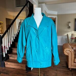 vintage teal genuine leather jacket j.f.s. signature leather medium